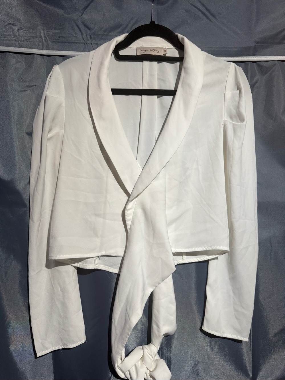 White Draped Tie-Front Blazer Jacket - or blouse. Wrap